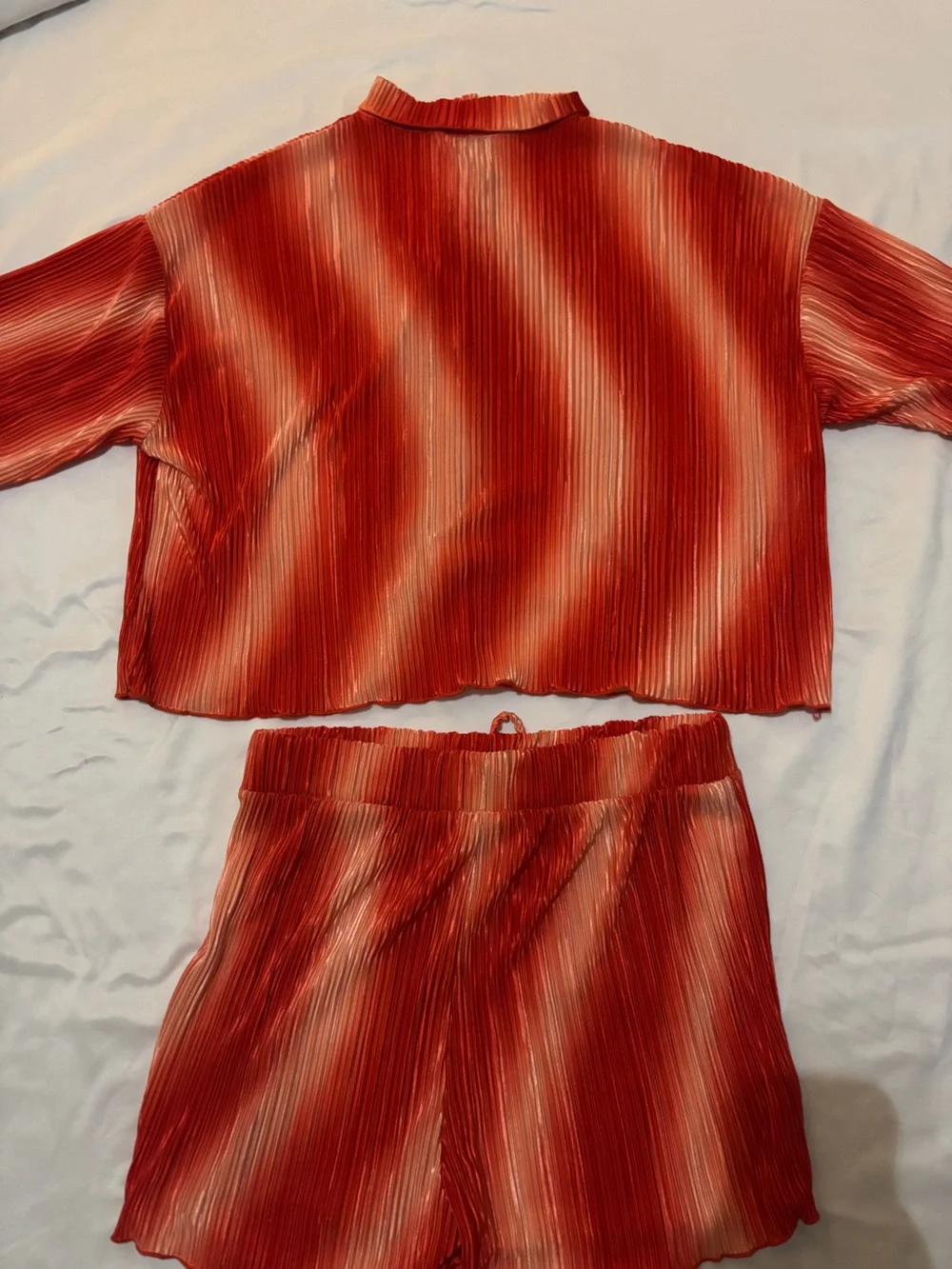 Fashion Nova Red Pleated Two-Piece Pajama Set